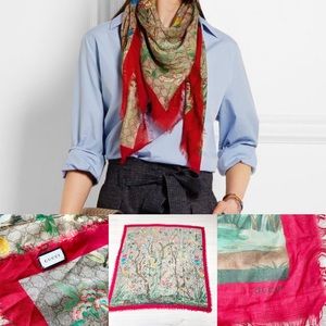 Gucci tian red floral silk scarf authentic 110cm